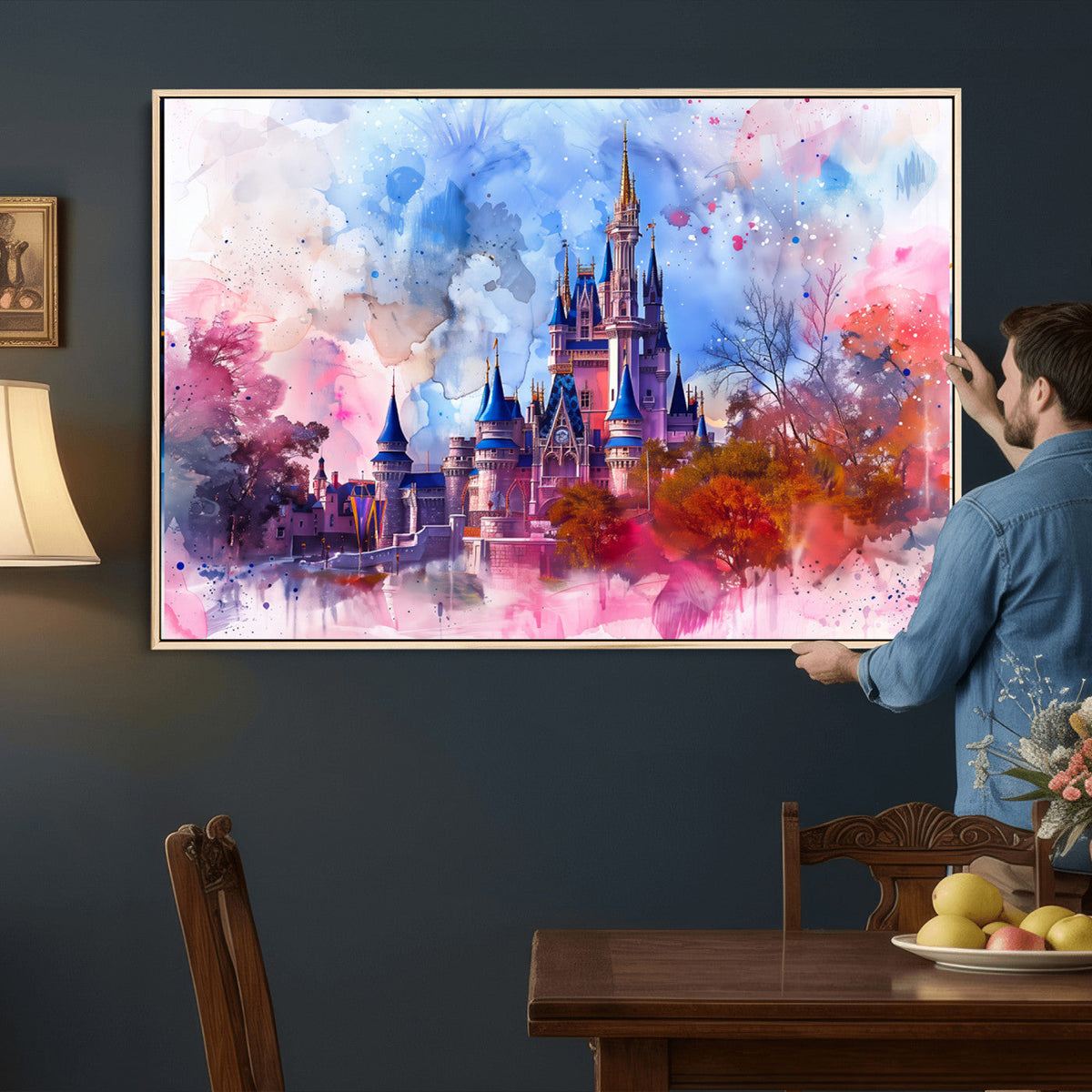 Disney Wall Art: Dreamy Watercolor Cinderella Castle Canvas Print
