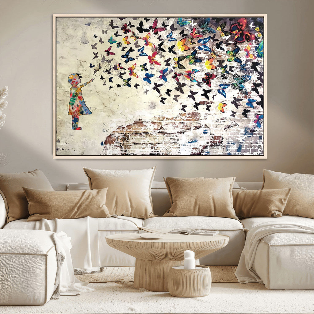 Banksy Wall Art - Banksy Girl Butterfly Graffiti Wall Art