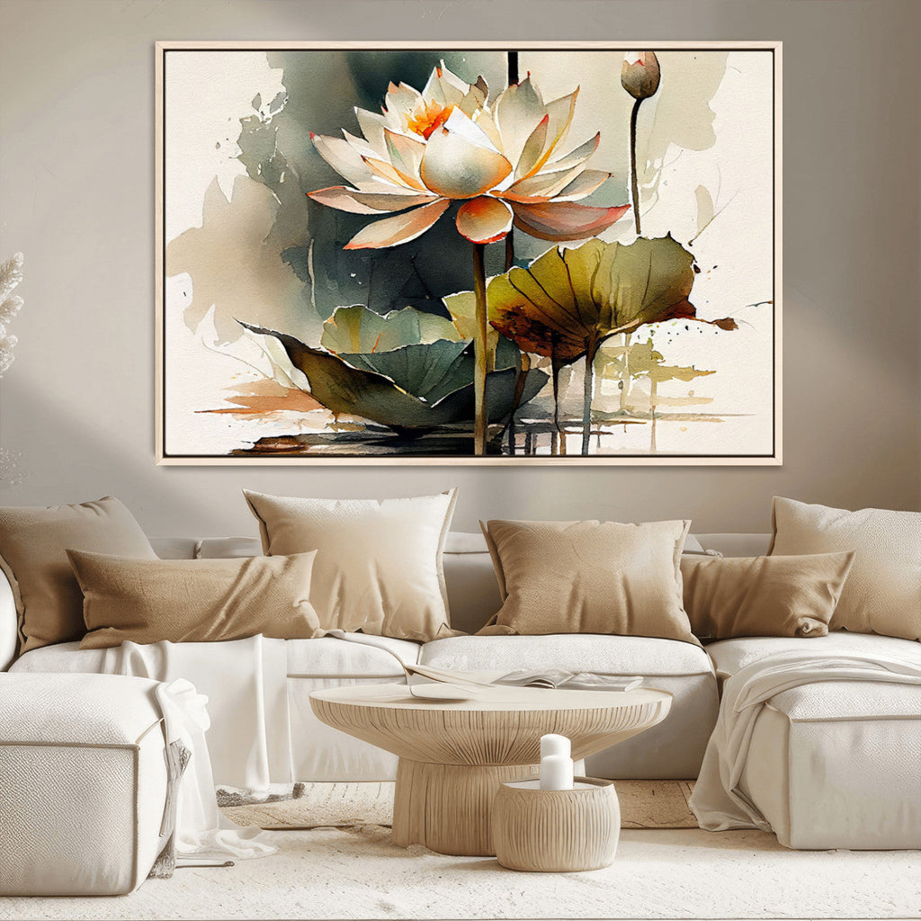 Lotus Flower Watercolor Canvas Print | A Symbol of Serenity and Growth in Soft Watercolors