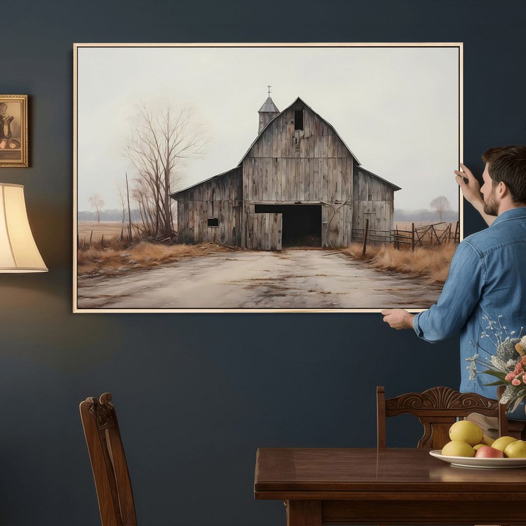 Farmhouse Rustic Barn Wall Art Canvas Print, Framed and Ready to Hang