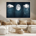 3 Piece Indigo Cloud Wall Art, Thunderstorm Moon Cloud Artwork