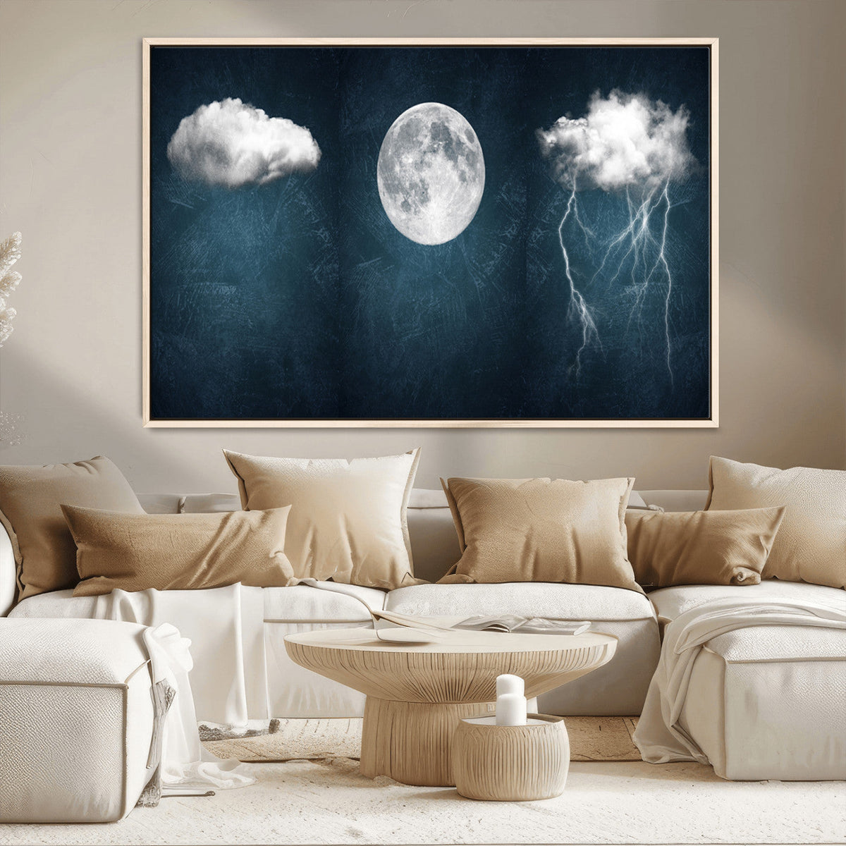 3 Piece Indigo Cloud Wall Art, Thunderstorm Moon Cloud Artwork