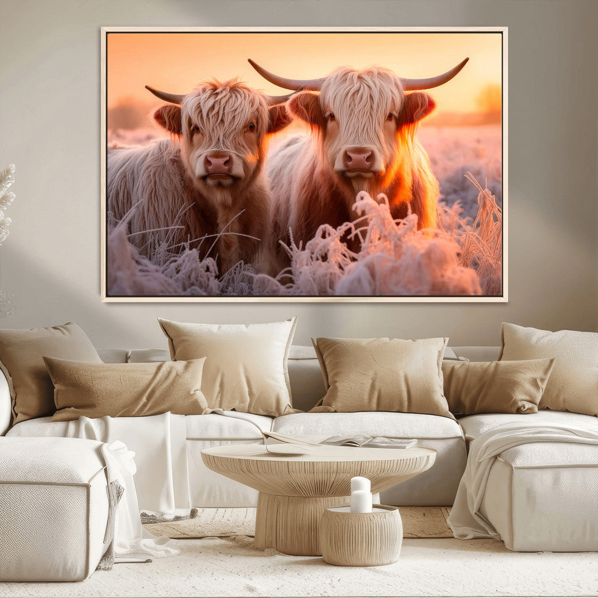 Highland Cows at Sunrise Wall Art Canvas Set