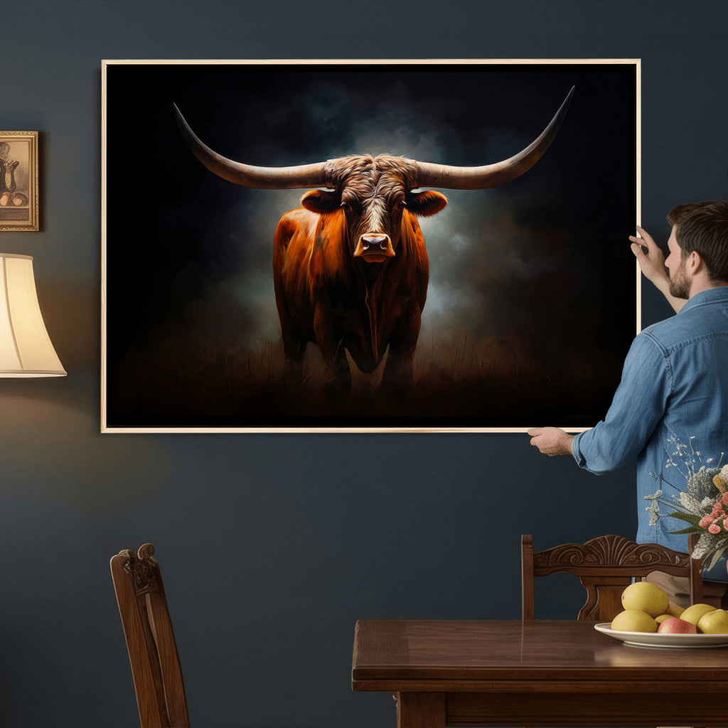 Abstract Texas Longhorn Wall Art Print | 3-Panel Large Texas Longhorn Canvas