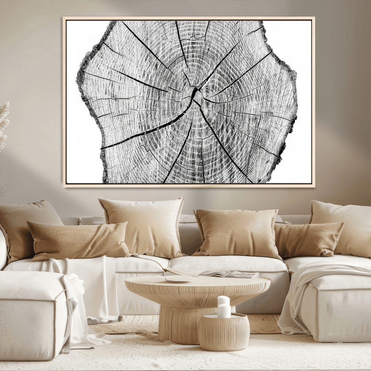 Rustic Tree Ring Wall Art Canvas Print, Framed and Ready to Hang