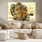 Blue-Eyed Leopard Canvas Wall Art, Framed Animal Print, Fierce and Bold Decor for Living Rooms