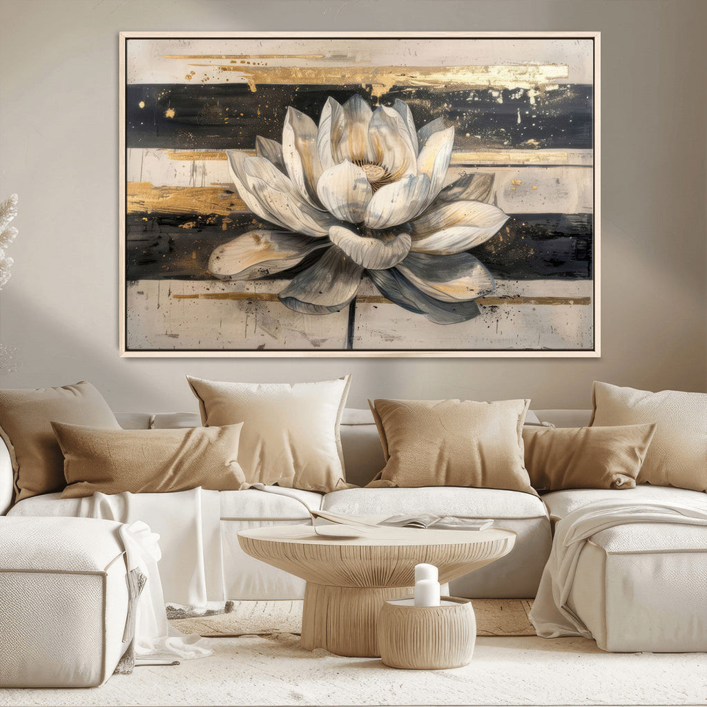 Lotus Flower Wall Art | Framed Abstract Floral Canvas
