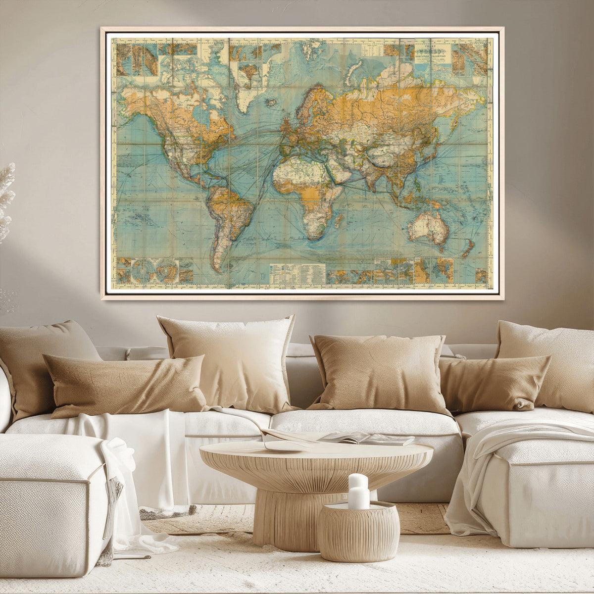 Push Pin World Map Canvas Print | Travel Tracker Wall Art for Couples
