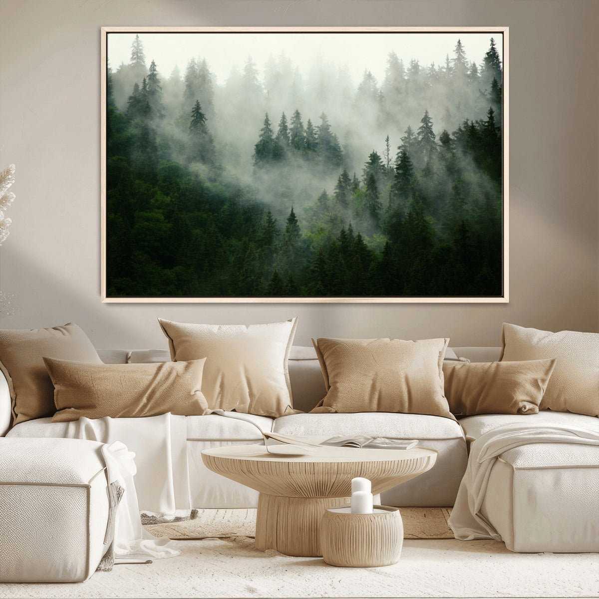 Misty Forest Wall Art | Tranquil Green Woodland Canvas Print