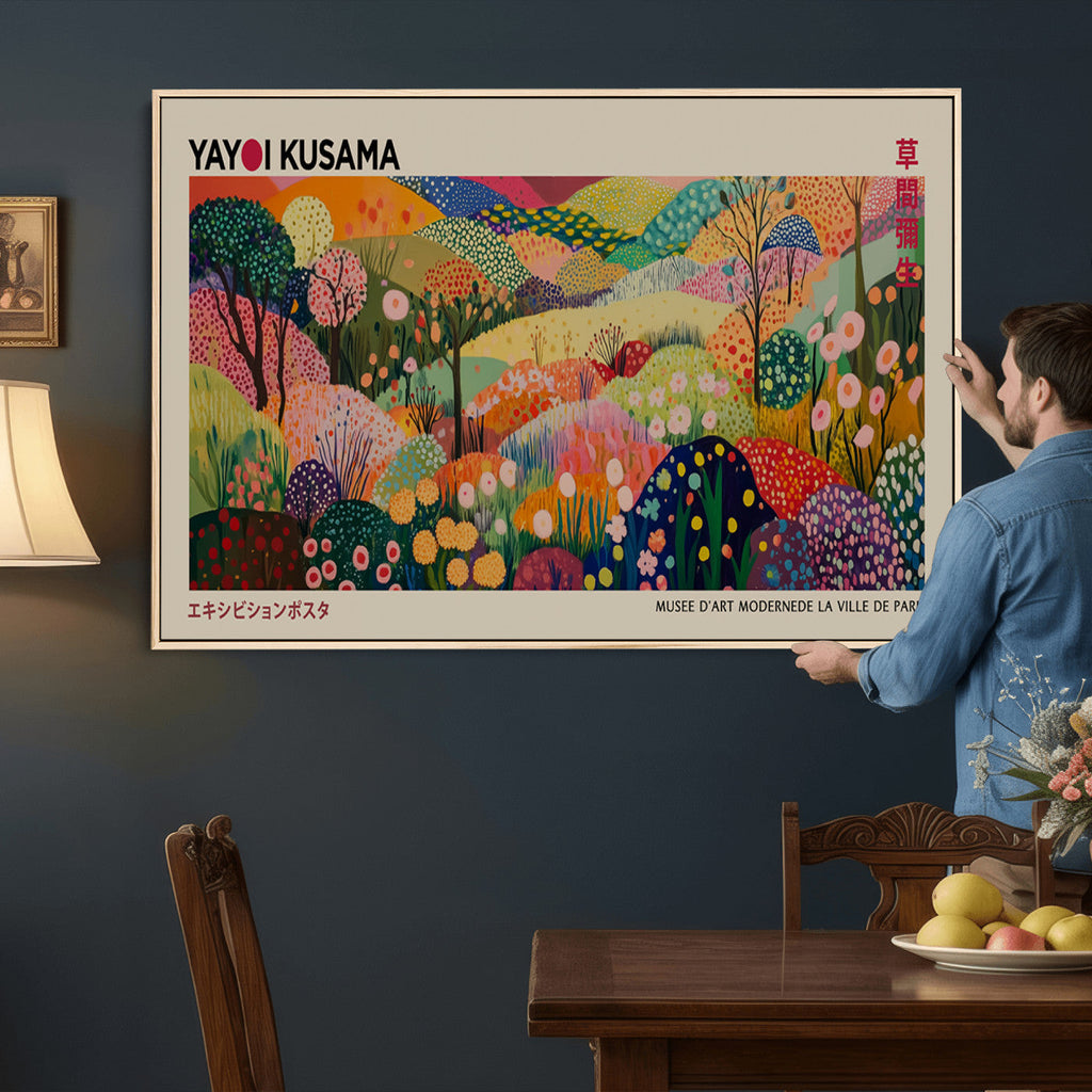 Framed Yayoi Kusama 1986 Wall Art Print | Japanese Wabi Sabi Vibrant Abstract Landscape Canvas