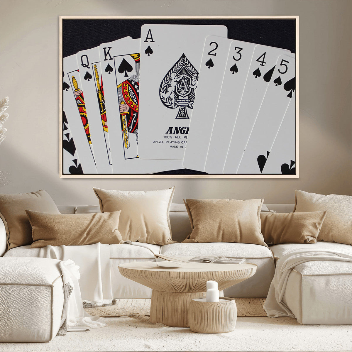 Poker Wall Art - Playing Cards Canvas Wall Art Print - Ace of Spades and Royal Flush Design