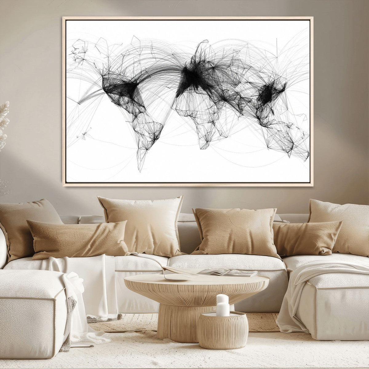 Abstract World Map Wall Art | Framed Geometric Line Canvas