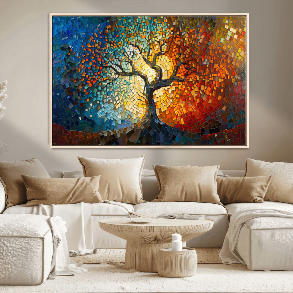 Yggdrasil Tree of Life Mosaic Stained Glass Wall Art Canvas Print
