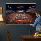 Texas Stadium Night Game Wall Art Canvas Print, Vibrant Football Fireworks Scene