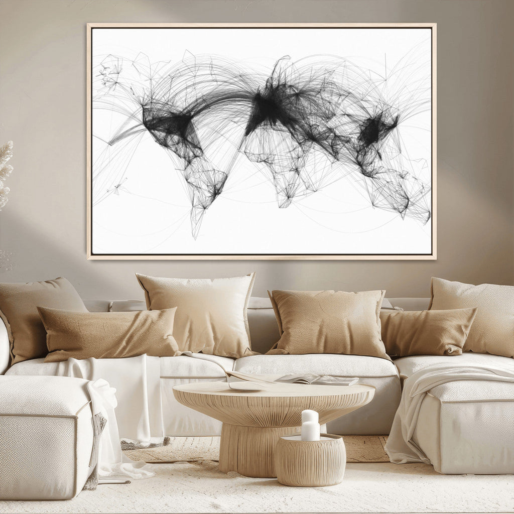 Flight Routes Air Traffic Map Canvas Wall Art, World Flight Routes Print