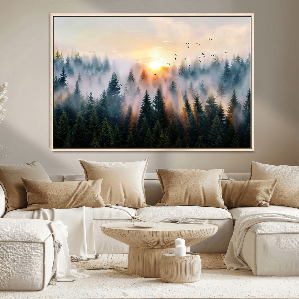 Abstract Forest Wall Art, Serene Nature Canvas Print with Misty Forest Design for Modern Home Decor