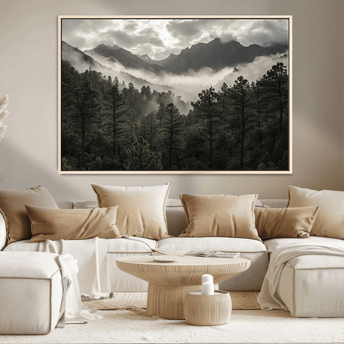 Moody Forest Wall Art | Framed Mountain Fog Canvas Artwork