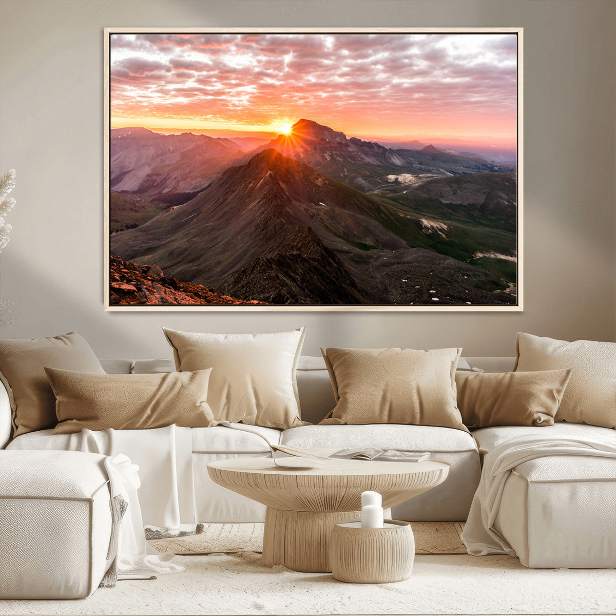 Mountain Sunrise Wall Art | Framed Alpine Ridge Canvas