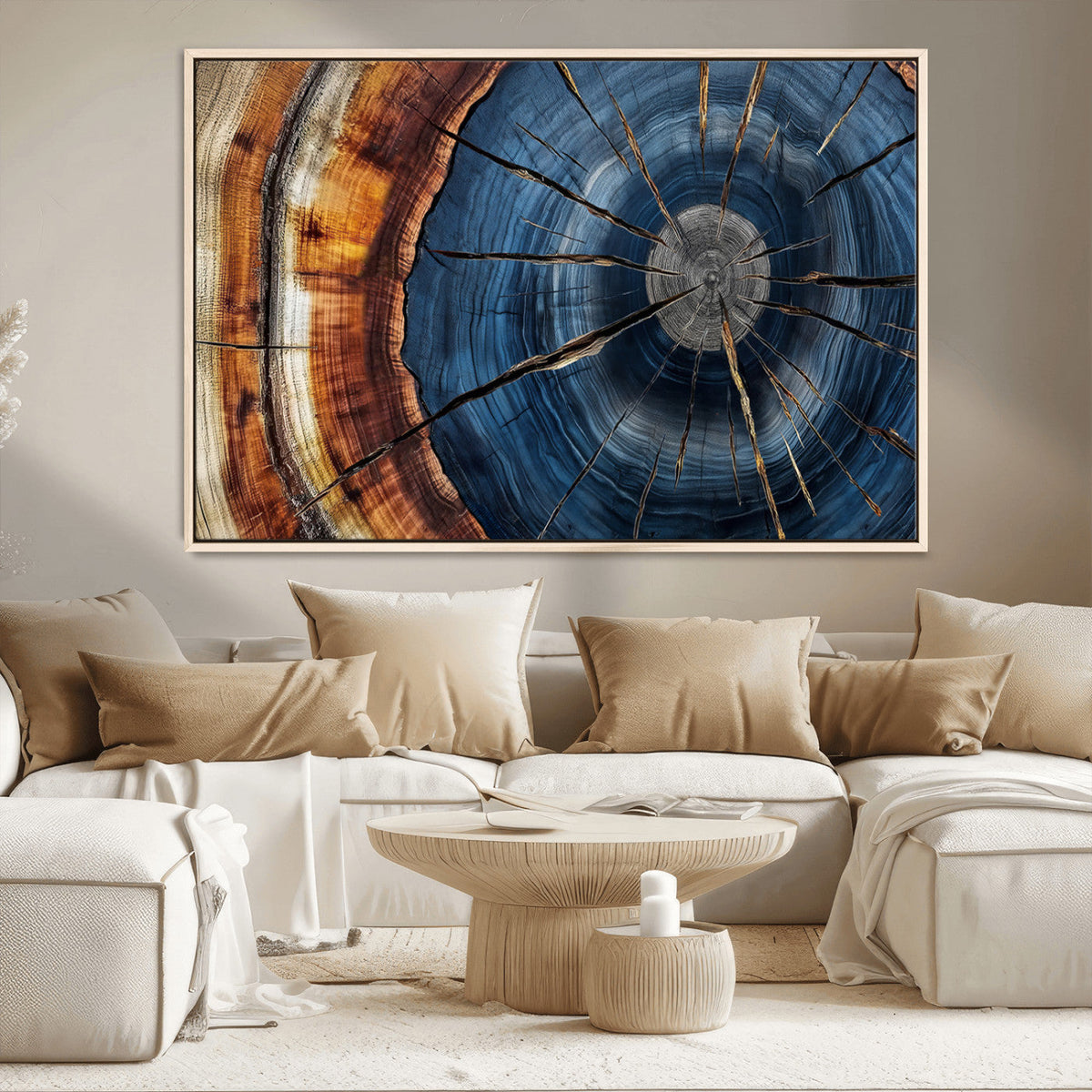 Framed Abstract Tree Ring Wall Art Print, Natural Rustic Wood Grain Canvas Print