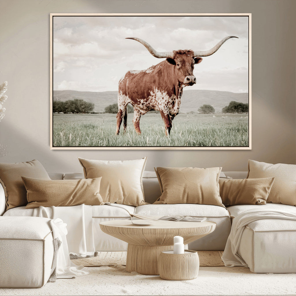 Texas Longhorn Wall Art | Framed Spotted Cattle Canvas