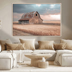 Rustic Barn Wall Art Canvas Print, Framed Wheat Field Scene