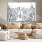 Snowy Ski Lift Wall Art | Framed Winter Mountain Canvas