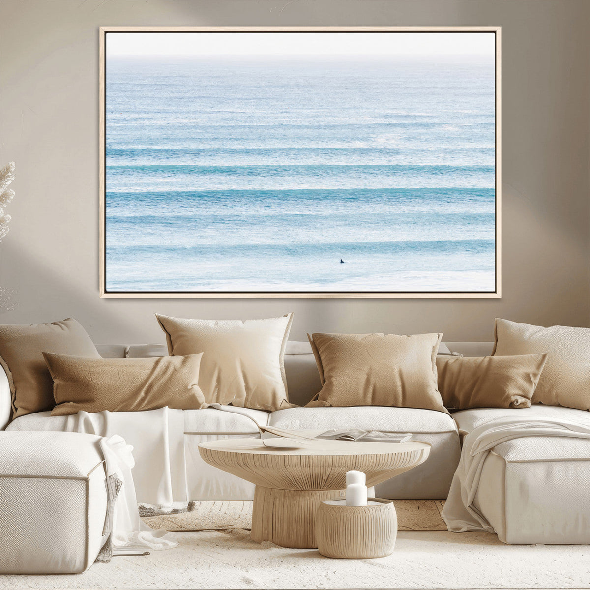 Ocean Wave Surfer Wall Art | Framed Minimal Seascape Canvas