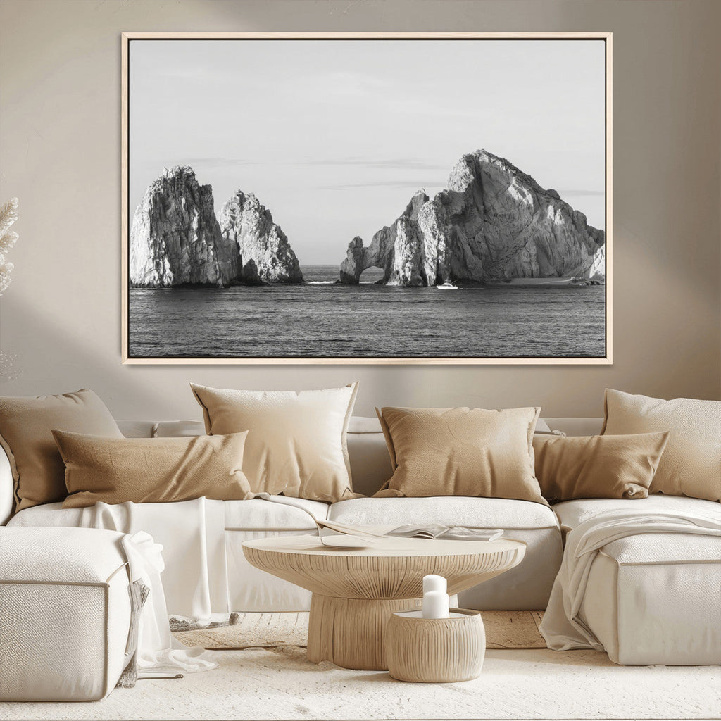 Coastal Wall Art | Framed Black White Ocean Canvas Artwork
