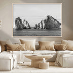 Coastal Wall Art | Framed Black White Ocean Canvas Artwork