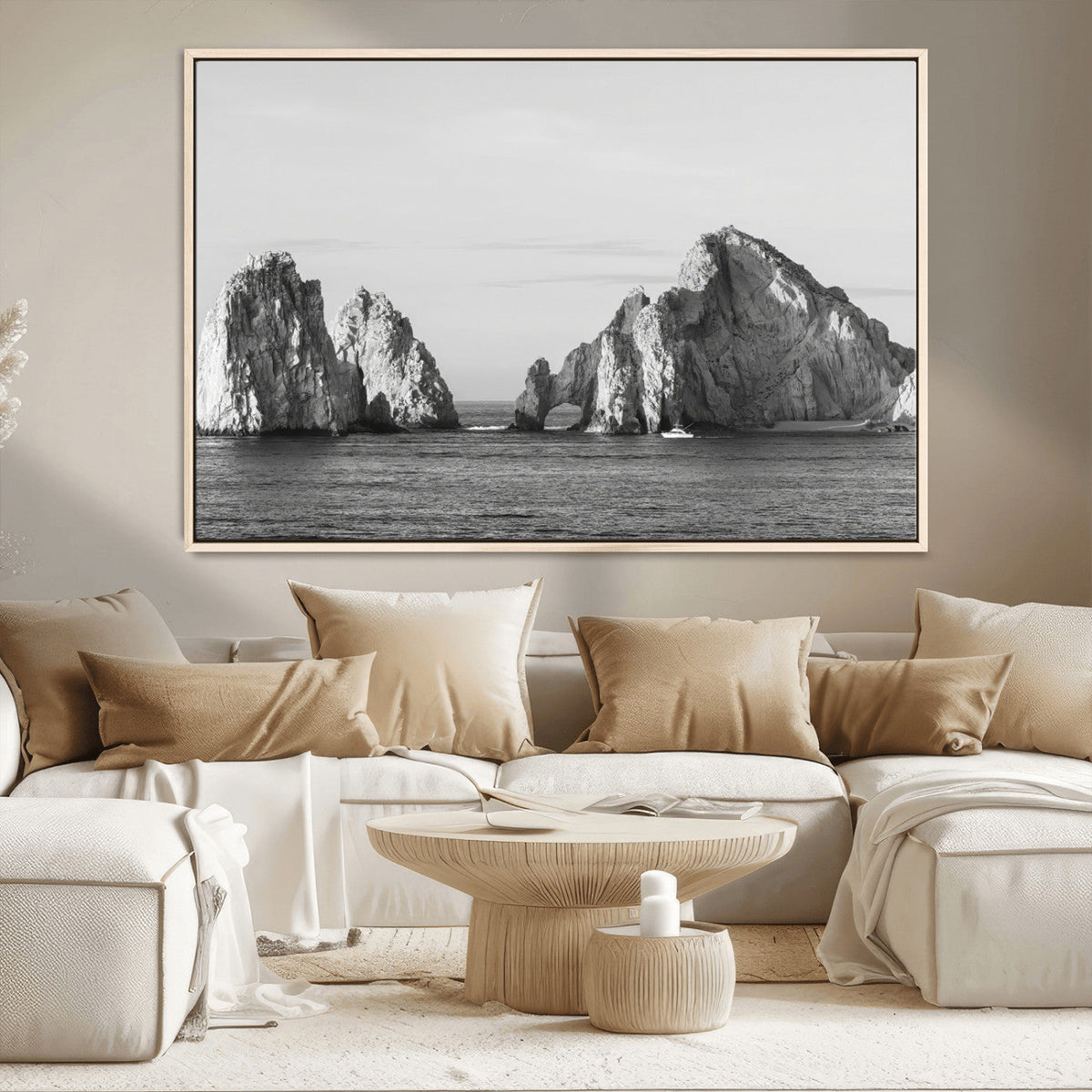 Coastal Wall Art | Framed Black White Ocean Canvas Artwork