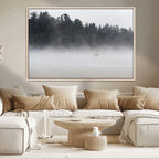Surfer Fog Wall Art Canvas Print, Framed Foggy Beach and Coastal Surf Scene