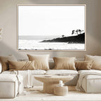 Surfer Cliffs Wall Art Canvas Print, Framed Black White Beach and Ocean Waves