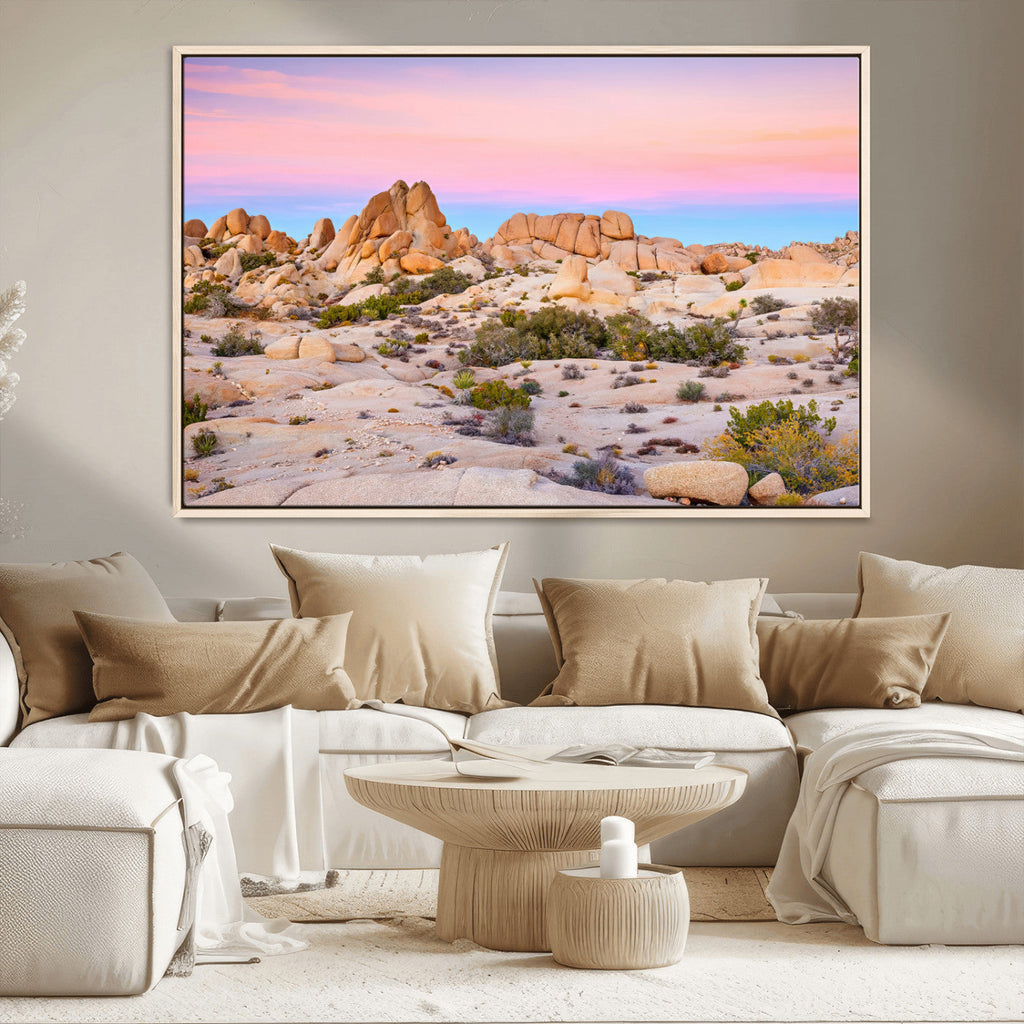 Vibrant Sunset Sky Wall Art Canvas Print, Framed Joshua Tree Desert Artwork