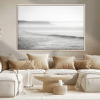 Black and White Seascape Wall Art Canvas Print, Framed Misty Ocean Waves