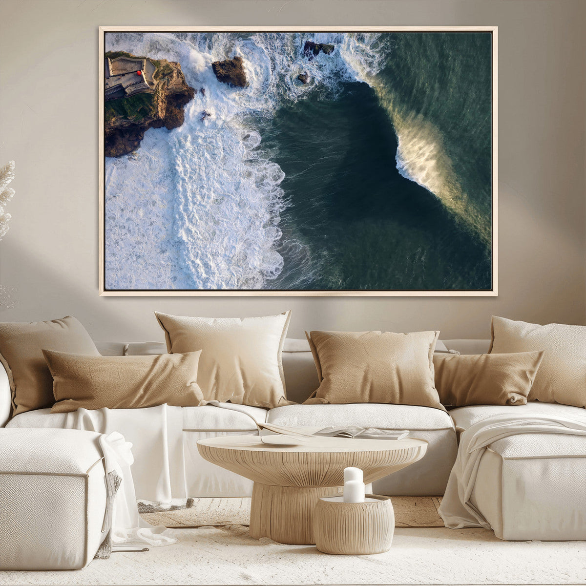Ocean Wave Wall Art | Aerial Coastal View Canvas Artwork