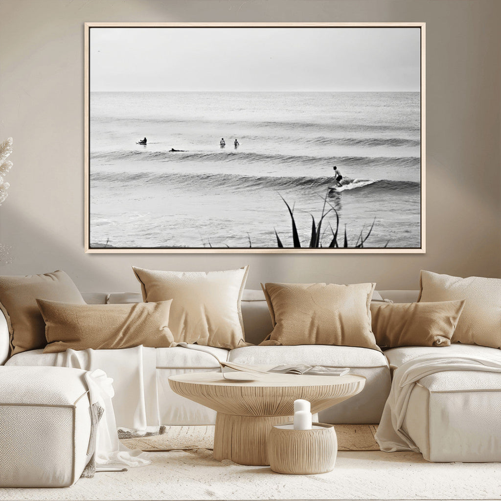 Surfer Silhouette Wall Art | Framed Calm Ocean Canvas