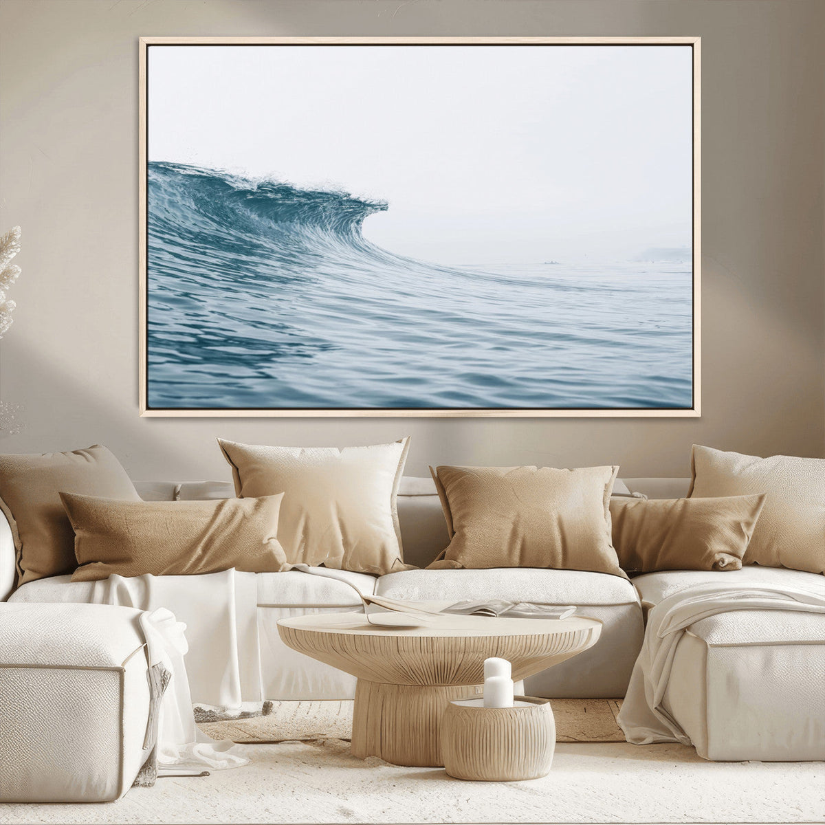 Ocean Wave Wall Art Canvas Print, Framed Coastal Decor Art, Modern Minimalist Ocean