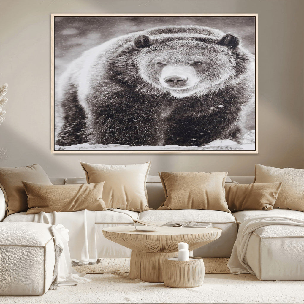 Grizzly Bear Wall Art Canvas Print, Framed Rustic Lodge Art, Wildlife Photography