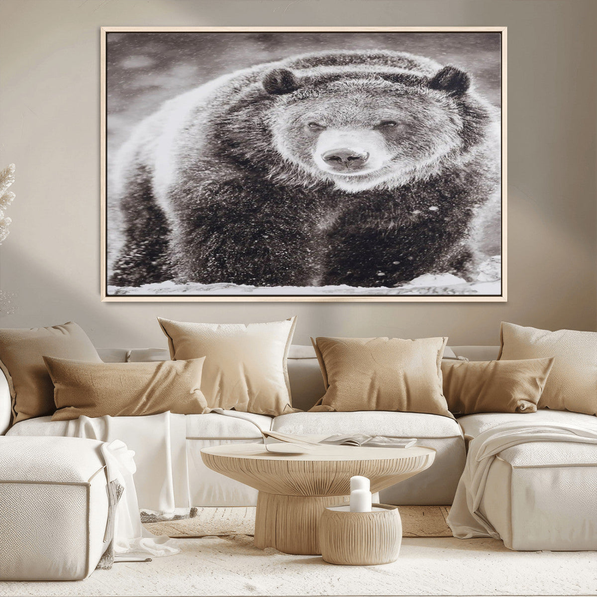 Grizzly Bear Wall Art Canvas Print, Framed Rustic Lodge Art, Wildlife Photography