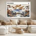Modern Japanese Mount Fuji Canvas Art Print, Yayoi Kusama Wall Art, Framed Abstract Japanese Landscape