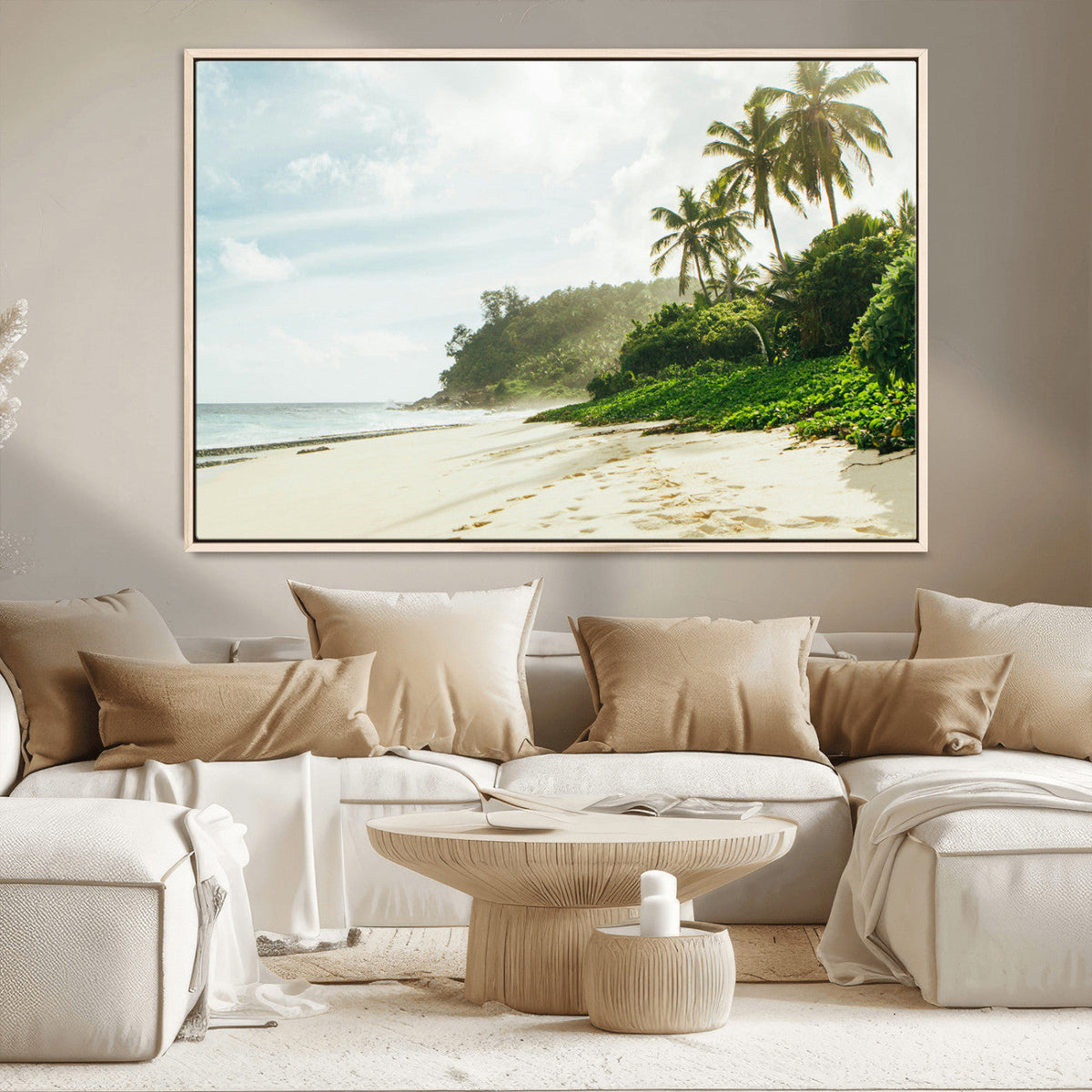 Relaxing Beach Wall Art Canvas Print, Framed Ocean View Coastal Serenity