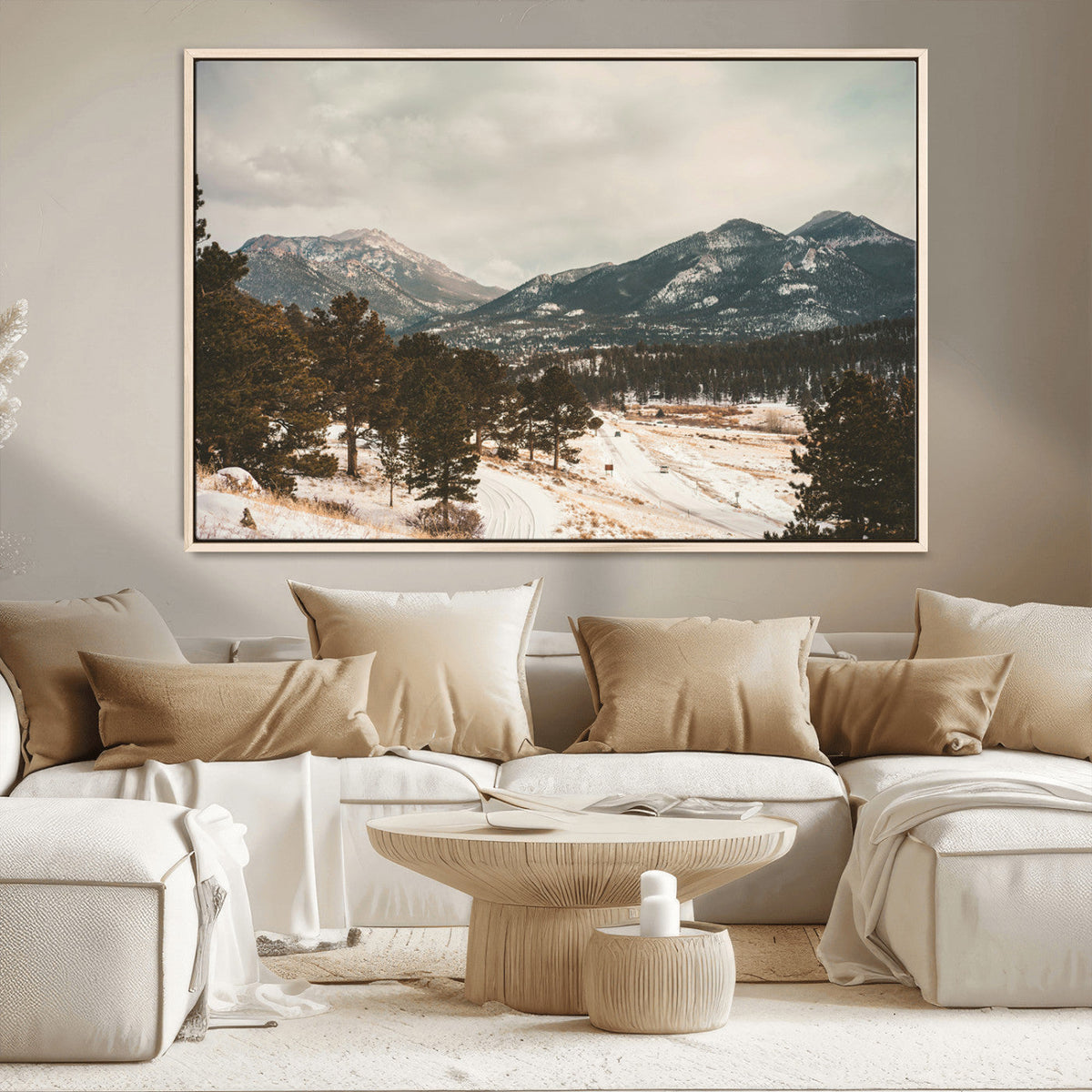 Mountain Landscape Wall Art Canvas Print, Framed Snowy Peaks Alpine Winter
