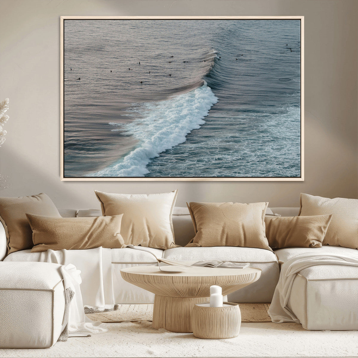 Ocean Waves Wall Art Canvas Print, Framed Coastal Serenity Surf Scene