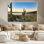 Saguaro Cactus Wall Art Canvas Print, Framed Desert Sunset Southwestern