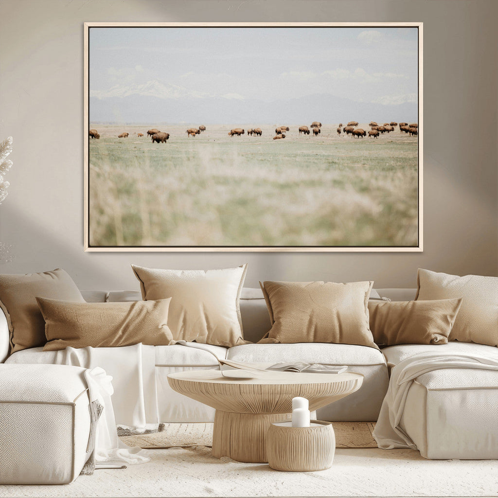 Bison Herd Wall Art Canvas Print, Framed Western Ranch Nature Scene