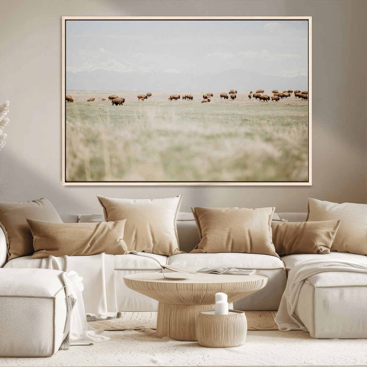 Bison Herd Wall Art Canvas Print, Framed Western Ranch Nature Scene