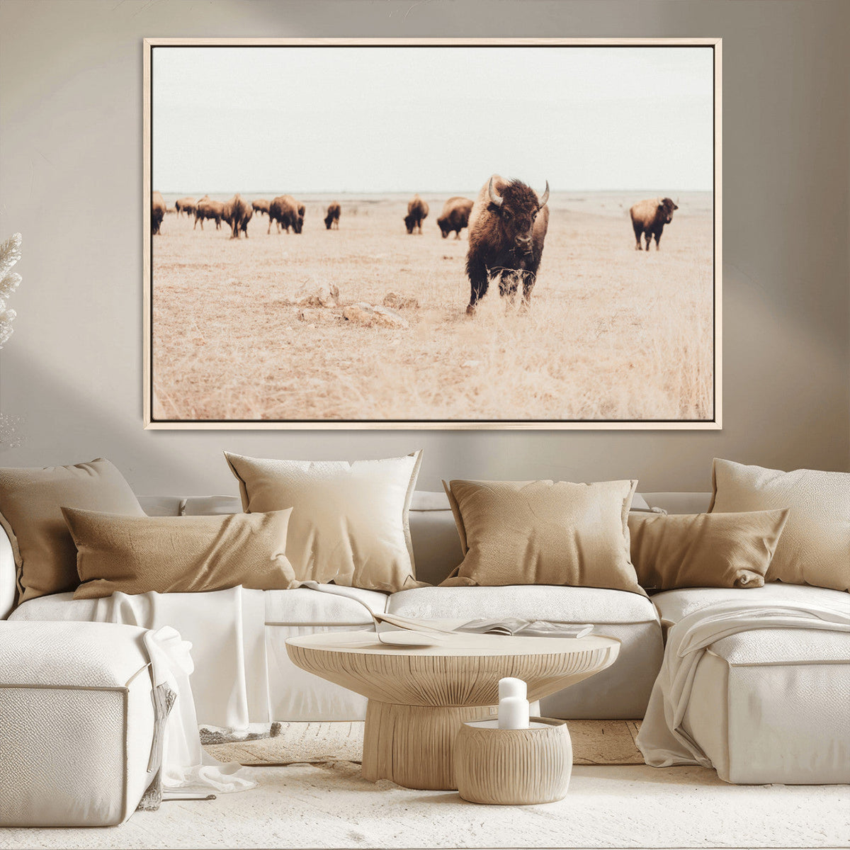 Bison Herd Wall Art Canvas Print, Framed Western Prairie Serenity
