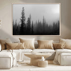Misty Pines Wall Art Canvas Print, Framed Woodland Minimalist Black and White