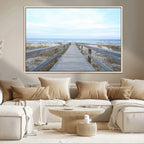 Beach Boardwalk Wall Art Canvas Print, Framed Coastal Serenity Ocean View
