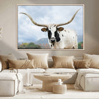 Texas Longhorn Wall Art Canvas Print, Framed Western Rustic Farmhouse